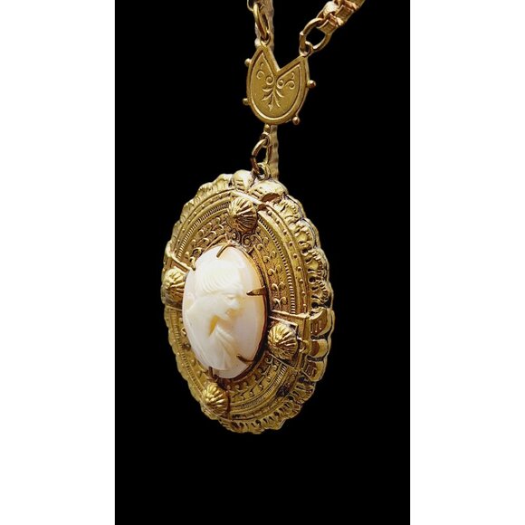 Antique Victorian Gold Filled Shell Cameo Necklace (A2551) - Picture 3 of 7